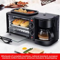 Machine à petit-déjeuner multifonction 3-en-1 : mini-four grille-pain, poêle et cafetière filtre pour le petit-déjeuner familial