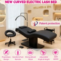 Nouveau Lit de Massage Électrique Incurvé en Cuir Noir avec 3 Moteurs, Table et Lit de Beauté pour Soins du Visage et des Cils avec Lumières
