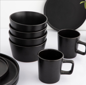 ชุดอาหารเย็นเซรามิกสีดำด้านคุณภาพสูง สำหรับ 4 ท่าน ประกอบด้วยจาน ชาม แก้วน้ำ ขายส่งภาชนะบนโต๊ะอาหารสำหรับบ้านและร้านอาหาร - Product Image 2