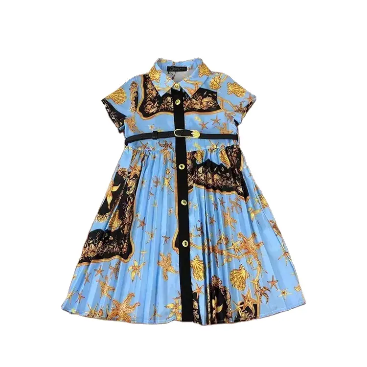 Легкий роскошный летний хлопковый комплект на заказ для девочек с отворотами детское платье с цветочным принтом с коротким рукавом Повседневный стиль