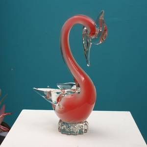 Glass Swan Decor Red Body <b>Clear</b> Beak Modern Tabletop <b>Vase</b> Irregular Shape Single Piece - Product Image 4