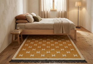Geometric Mustard Yellow Wool Jute <b>Rug</b> | Tribal <b>Boho</b> Carpet for Farmhouse Bedroom Hallway Living Room Home Floor Decor - Product Image 2