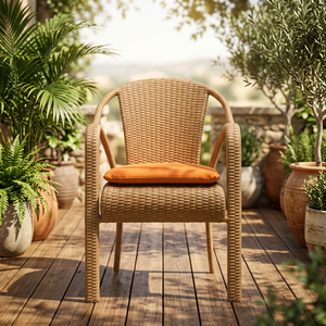 Chaise de jardin contemporaine en rotin avec coussin orange et pieds coniques, mobilier d'extérieur - Product Image 4