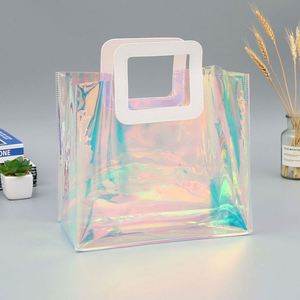 กระเป๋าโท้ทพีวีซีสีรุ้งเก๋ไก๋พร้อมโลโก้แบบกำหนดเอง กระเป๋าใส่ของแบบใส กระเป๋าช้อปปิ้งโฮโลแกรมใส - Product Image 3