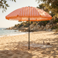 Parasol de plage inclinable en acier avec franges rondes, imperméable, facile à transporter, en polyester, style balinais, pour la vente en gros