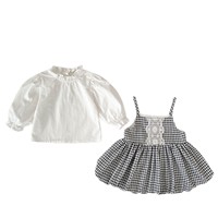 Nouvelle Collection 2026 : Ensemble Deux Pièces pour Filles, Style Coréen, Robe à Bretelles en Coton à Carreaux et Dentelle, et Jupe Assortie, Style Occidental