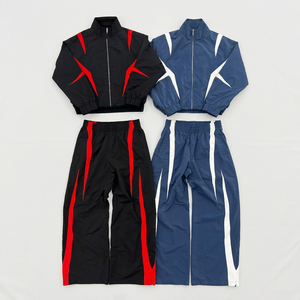 Custom Sweatsuit Windbreaker Set Nylon Tracksuit Oversized Lightweight Cut and Sew <b>Zip</b> <b>up</b> <b>Jacket</b> and Nylon Pants Windbreaker Set - Product Image 1