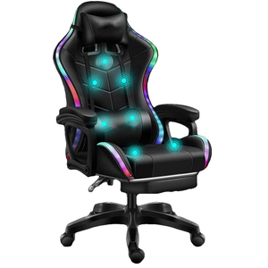Cheap RGB LED Ergonomic PU Leather Gaming Chair with Extendable Reclining Massage 360 Degree Swivel 2-Stage Gas Lift-Black Red - Product Image 4