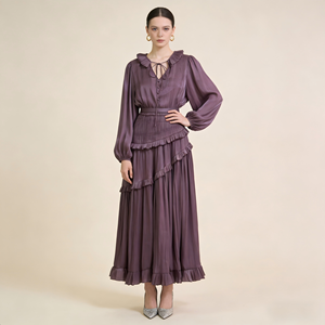 Vestidos Modestos de Moda para Mujer, Vestido Elegante Morado Sólido para Fiesta, Venta al por Mayor, ODM, Vestidos Casuales Vintage, Maxi de Primavera Verano - Product Image 1