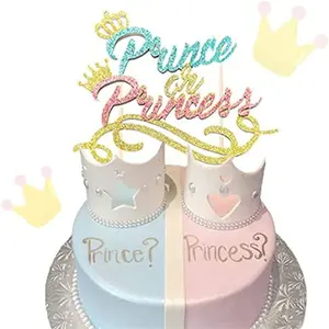 Glitter prens veya prenses kek Topper erkek ya da kız cinsiyet ortaya kek dekorasyon bebek duş kek dekorasyon