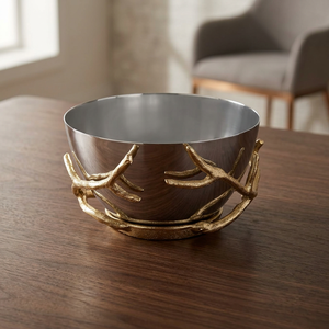 Elegant <b>Gold</b> & Silver Finish Serving <b>Bowl</b> | Handcrafted Aluminum & Stainless Steel <b>Decorative</b> Fruit Snack <b>Bowl</b> - Product Image 2
