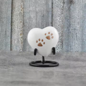 Keepsake Heart Urn Top Quality With Black Powder Coated Stand Purest White Enamel Cremation Heart Urn By Falah International - Product Image 4