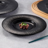 Assiette Moderne Design Japandi Simple Noire en Mélamine pour Fondue & Barbecue, Plat Plat à Steak Occidental pour Maison et Restaurant