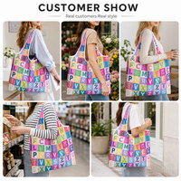Sac fourre-tout réutilisable et pliable en polyester avec imprimé chien vibrant et fermeture à boucle pour le shopping, les voyages et le rangement en cuisine