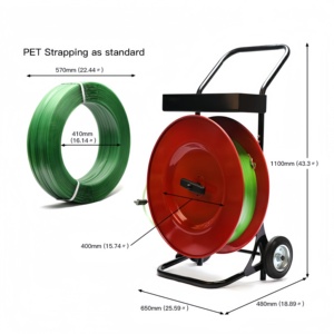 Distributeur de sangles PET H405 Premium sur chariot, support mobile robuste en <span class=keywords><strong>acier</strong></span> pour bobines de cerclage avec plateau de rangement, emballage d'usine - Product Image 6