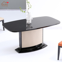 Ensemble de table à manger en bois de luxe de haute qualité pour 6 personnes, base avec revêtement en cuir beige, ensembles de meubles de salle à manger