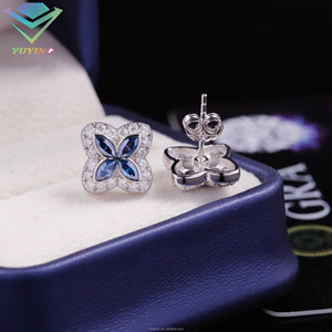 925 Sterling Silver 18K Gold Plated VVS D Color <b>Moissanite</b> GRA Certificate Blue Green Hip Hop Charm 10mm Pear Shape <b>Earrings</b> - Product Image 5