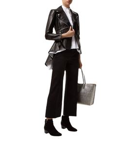 QUEENUS-Chaqueta Peplum de cuero sintético para mujer, abrigo negro gótico, moda plisada con cuello en V, primavera 2021 - Product Image 3