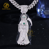 18K Plaqué Or 925 Argent Numéro Sainte Mort Muerte Statue Pass Diamant Testeur Père Noël Pendentif pour Hommes Moissanite Pendentifs Charmes