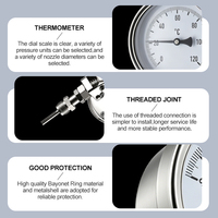 Adjustable Angle Bimetallic Thermometer Stainless Steel Industrial Temperature Gauge for Boiler Pipeline HVAC System