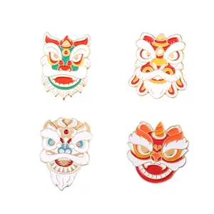 Chinese Cartoon Cute Lion Dance Head Enamel Brooch Pin For Women Kids Clothes Collar Corsage Metal Lapel Pin Badge