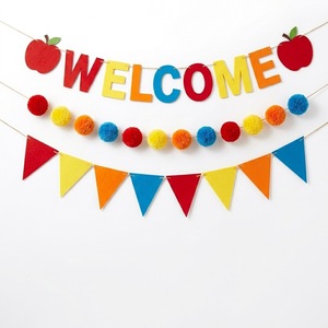 Bandera de Fieltro con Forma de Manzana para el Regreso a Clases, Juego de Banderas con la Frase 'Bienvenidos de Nuevo a la Escuela' - Product Image 5