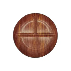 3 Division Plate Plastic Wood Grain Divided Snack Plate for Snacks