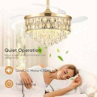 Lustre Ventilateur LED Moderne en Cristal Doré de Luxe avec Pales Rétractables Invisibles et Hauteur Réglable pour Chambre et Salon