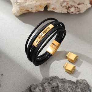 Bracelet en cuir pour homme, en acier inoxydable, inaltérable, bracelet en cordon de cuir en acier titane gravé DIY - Product Image 5