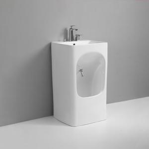 Lavabo rectangulaire sur pied De Ouvenor avec robinet monotrou, finition lisse et brillante pour salle de bain - Product Image 2