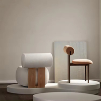 Fauteuil de Salon Moderne Nordique en Bois Massif, Fauteuil Accented de Repos Unique en Tissu Bouclé Effet Teddy Sherpa pour Salon
