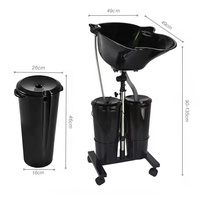 Fauteuil de lavage de cheveux réglable en acier inoxydable avec rotation à 360°, pompe hydraulique, siège en cuir PU et bac à shampoing portable