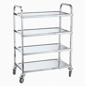 Stainless Steel 4-Tier Food Service <b>Trolley</b>, Commercial Restaurant Kitchen <b>Serving</b> Cart with Four Layers - Product Image 3