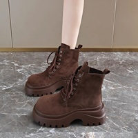 Bottes mi-mollet rétro marron pour femme, nouvelle collection 2025, tige en PU, style tendance, plateforme, semelle épaisse antidérapante, automne-hiver