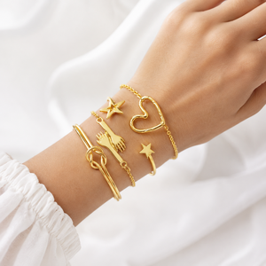 Elegant <b>Letter</b> Love Cuff Bracelet Set Zinc Alloy Gold Silver Color Crystal Rhinestone Heart Flower Infinite 8 Hollow Open - Product Image 3