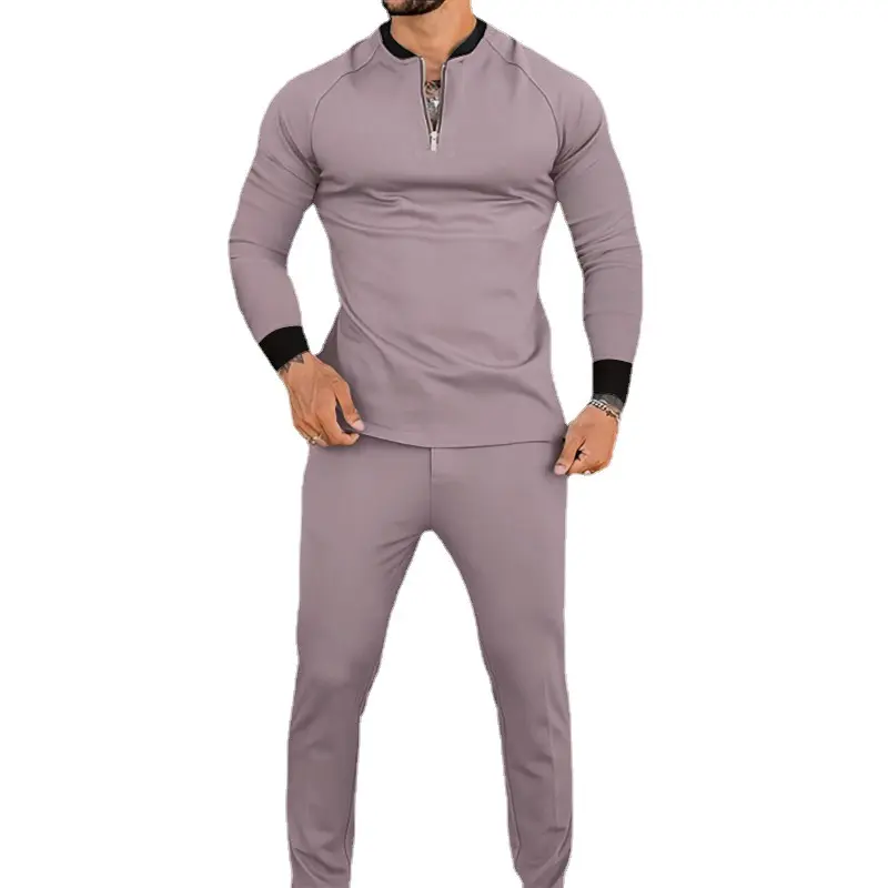 Fall suit custom logo clothing Men's summer jogging suit casual with a two-piece zipper long-sleeved T-shirt and pants suit