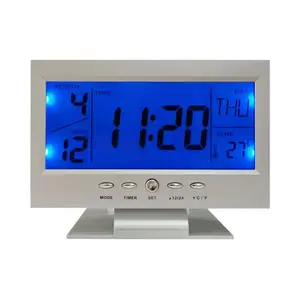 Grand écran LCD calendrier numérique et horloge à commande vocale