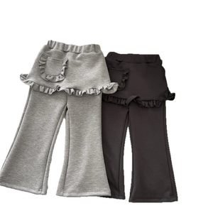 Tongxingyuan Baby Girls Flare Pants Gray Black Breathable With Ruffle Design Spring Autumn Casual Wear - Product Image 5