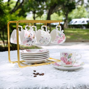 ชุดถ้วยกาแฟเอสเปรสโซ่เซรามิกสไตล์ยุโรปแบบชนบท พร้อมจานรอง - ชุดถ้วยกาแฟมินิ 6 ชิ้นแบบคละลาย - Product Image 1