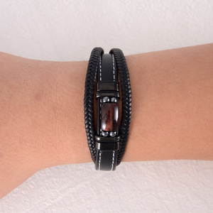 Tiger's Eye Bracelet <b>For</b> <b>Men</b> Multi Layer Microfiber Leather <b>Bangle</b> Magnetic Clasp Jewelry Gift 7.5in 8.5in 9in - Product Image 3