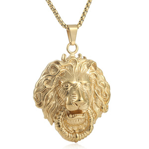 Collar con Colgante de León de Acero Inoxidable, Plata Retro Dorada, Cadena con Temática Animal para Hombre, Cadena de Perlas Cuadradas de 3.0*60cm, Regalo - Product Image 5