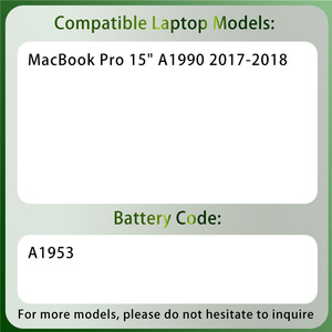 <span class=keywords><strong>Batterie</strong></span> haute capacité A1953 7336mAh compatible avec <span class=keywords><strong>MacBook</strong></span> <span class=keywords><strong>Pro</strong></span> 15" A1990 2017-2018, 500 cycles, longue durée de vie - Product Image 2