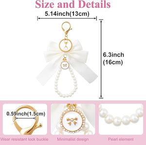 Grote kunstmatige parel strik dames esthetische strik sleutelhanger schattige strik accessoires voor sleutelhanger prachtige coquette parel sleutelhanger - Product Image 2