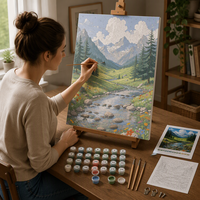Kit de peinture par numéros DIY encadré sur mesure, paysage de montagne, rivière et prairie, peinture acrylique sur toile pour adultes, décoration intérieure