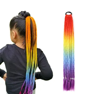 새로운 소녀 그라디언트 꼰 머리 가발 스타일링 공주 어린이 머리 장식 다채로운 고무 밴드 포니 테일 꼰 가발