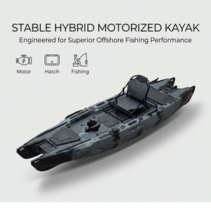Kayak à pédales motorisé <span class=keywords><strong>hybride</strong></span> de pêche en haute mer de qualité supérieure, motif charbon, avec compartiment de rangement stable, embarcation aquatique - Product Image 1