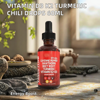 60 ml de liquide oral au curcuma et au poivre avec extrait de vitamine D3 K2, cannelle de Ceylan et piment