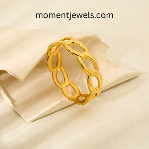 18K Gold Plated Waterproof Stainless Steel <b>Bangle</b> Non Tarnish Chunky Geometric Line Bracelet for Women Stylish Jewelry - Product Image 4