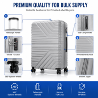 Ensemble de bagages 20, 24, 28 pouces en polypropylène rigide gris, certifié ISO 9001, valise cabine avec serrure à combinaison et coque nervurée, commande en gros