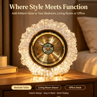 Horloge de table LED lumineuse à quartz silencieux avec cadran en nacre, décoration de luxe pour la maison, horloge de bureau ou de cheminée, cadeau de pendaison de crémaillère